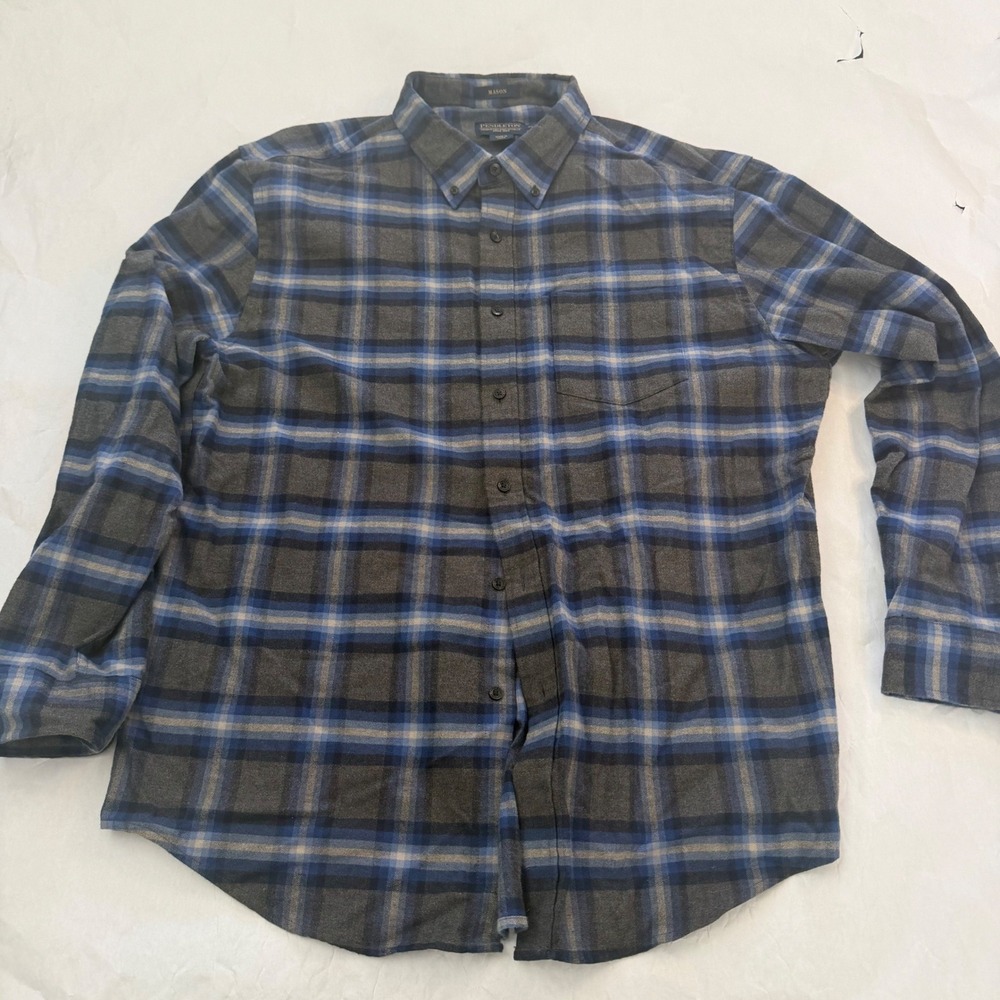 Pendleton Mason Mens Plaid Flannel Shirt Long Sleeve Button Western XL Blue Gray